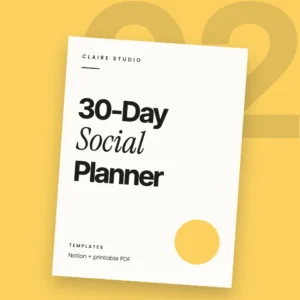The 30-Day Social Media Planner – digital product cover by Claire Studio