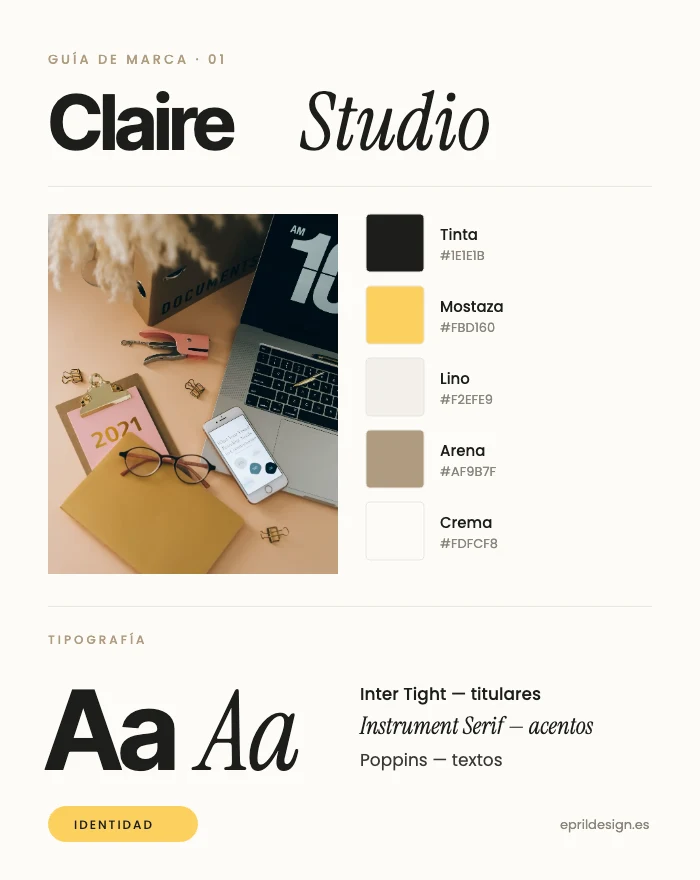 Guía de marca de Claire Studio: paleta y tipografías