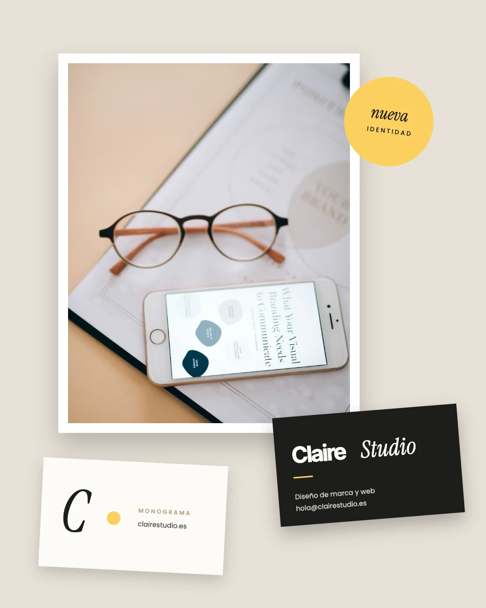 Identidad visual de Claire Studio: tarjetas y monograma